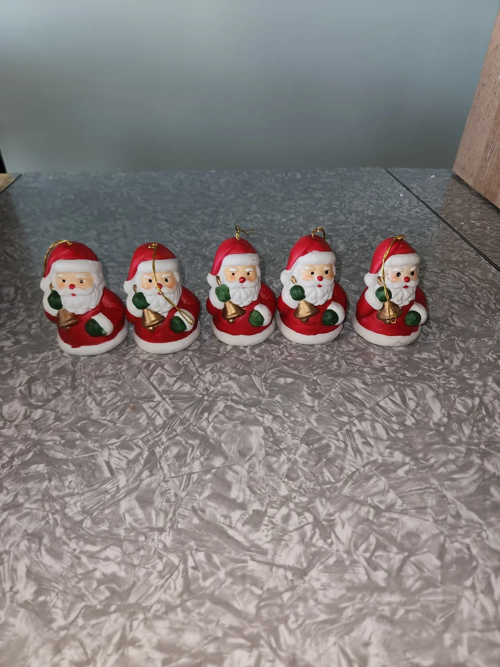 Classic Red Santa Bell Ornaments - Set of 5 Holiday Figurines